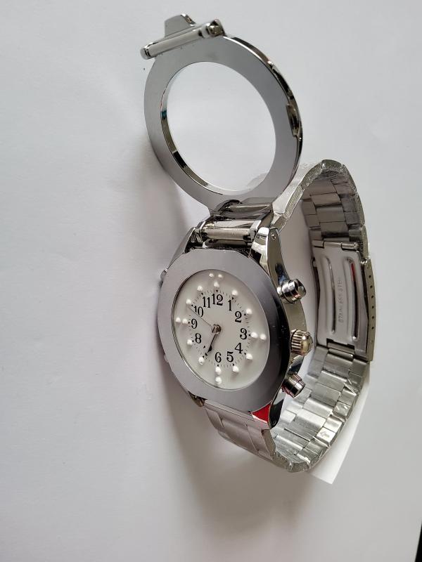 Tactile/%20Turkish%20Talking%20Watch%20for%20Men-%20White%20Dial/Steel%20Band