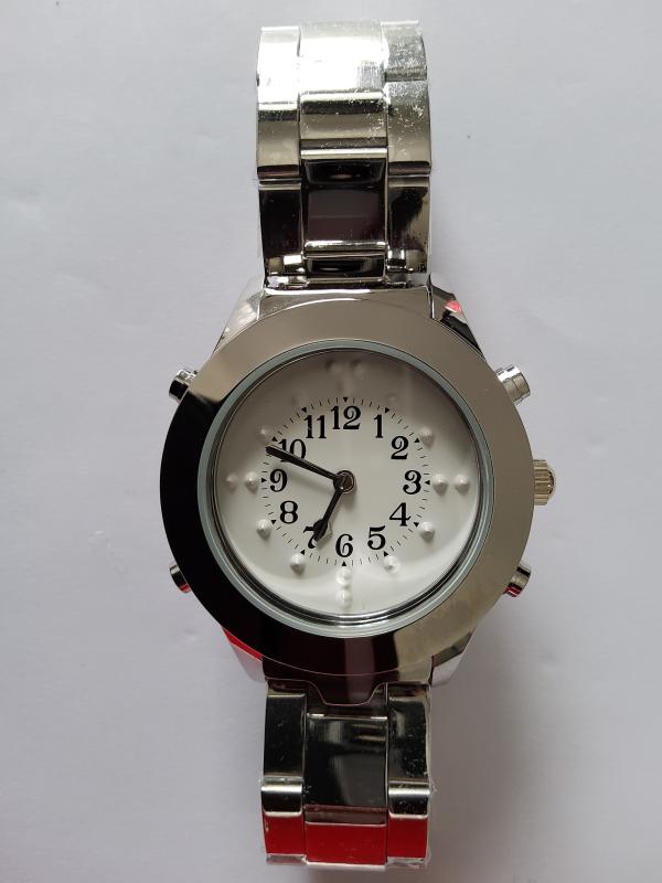 Tactile/%20Turkish%20Talking%20Watch%20for%20Men-%20White%20Dial/Steel%20Band