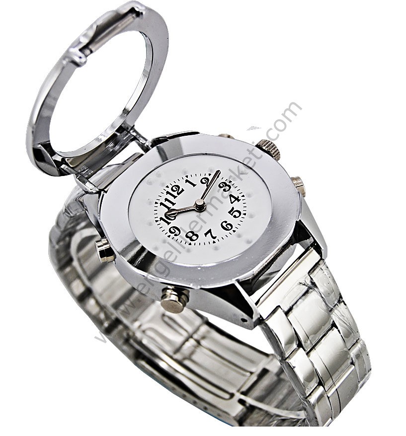 Tactile/%20Turkish%20Talking%20Watch%20for%20Men-%20White%20Dial/Steel%20Band