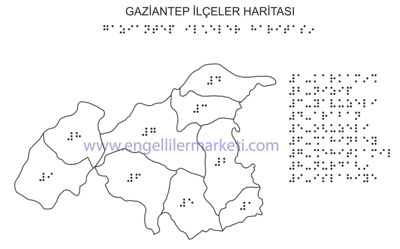 Kabartma%20/%20Braille%20Gaziantep%20İli%20%20İlçeler%20Haritası