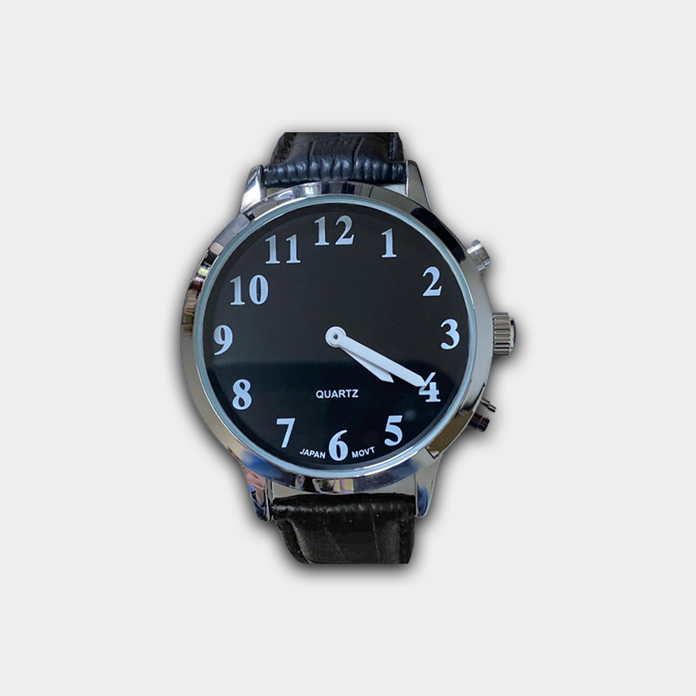 Erkek%20İngilizce%20Konuşan%20Kol%20Saati-Siyah%20Kadran/Siyah%20Deri%20Kordon%20
