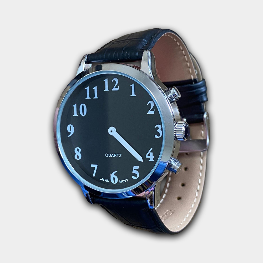 Erkek%20İngilizce%20Konuşan%20Kol%20Saati-Siyah%20Kadran/Siyah%20Deri%20Kordon%20