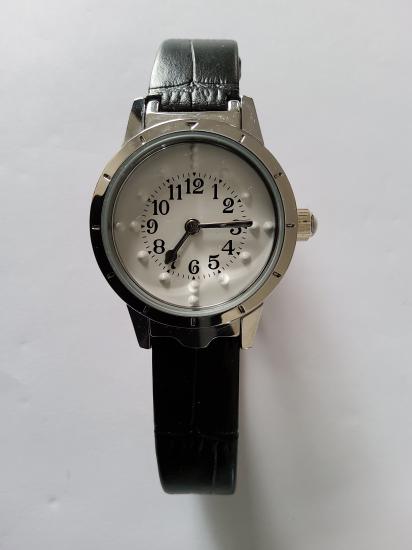 Women’s Tactile Watch - White Dial / Black Leather Band