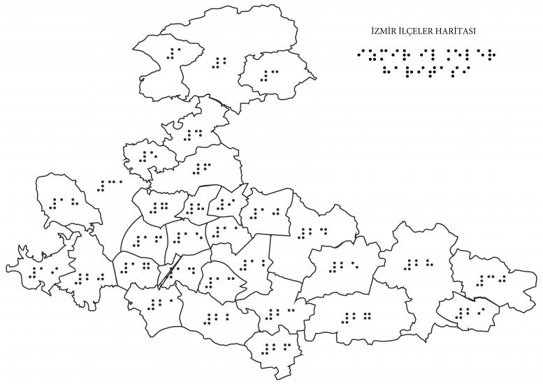 Kabartma / Braille İzmir İli İlçeler Haritası
