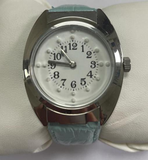 Turkish Talking Watch for women-White Dial/Turquoise Leather Band